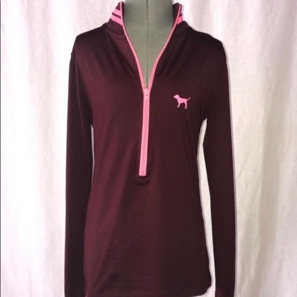 Victoria's Secret PINK Ultimate Pullover Quarter Zip Women's Shirt Maroon Size S - Picture 4 of 4
